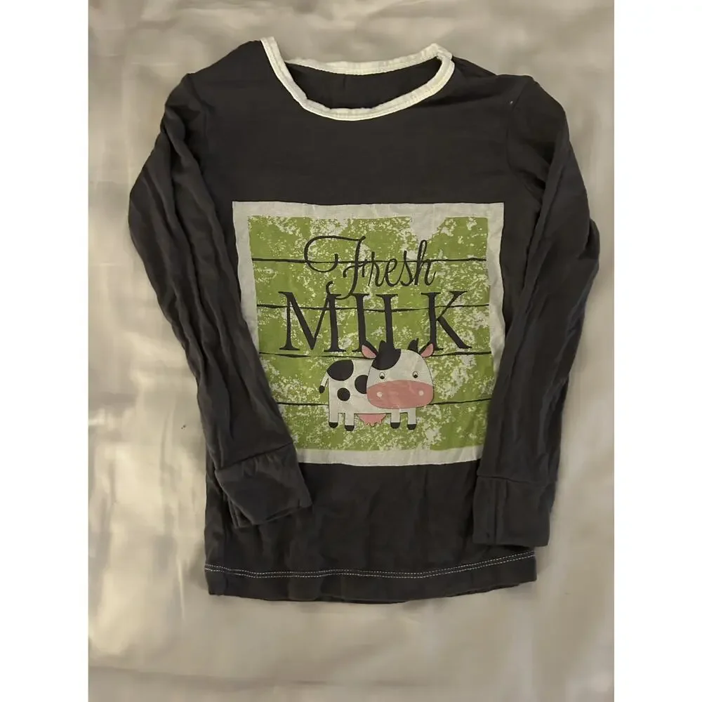 Kickee Pants Fresh Milk Cow  Pajama Top size 5